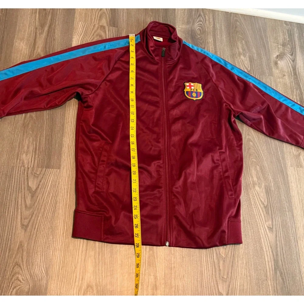 FC Barcelona Track Jacket Mens Large Burgundy Blue Full Zip Soccer FCB Warm Up